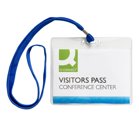 Portabadge in PVC morbido Q-Connect 154x127 mm con cordoncino blu - conf. 25 pz - KF18613