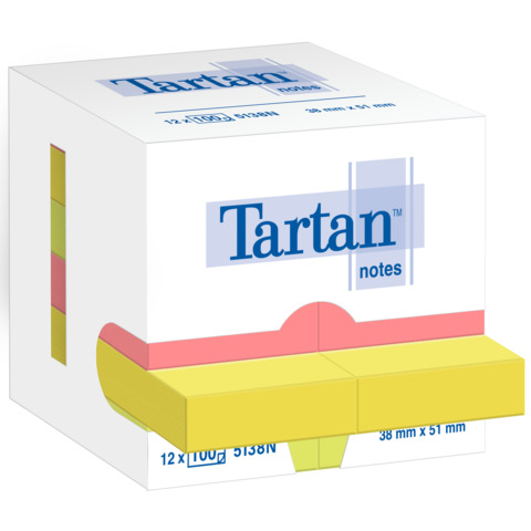 Foglietti riposizionabili Tartan™ Notes 51x38 mm colori assortiti neon - conf. 12 blocchetti da 100 ff - 5138N