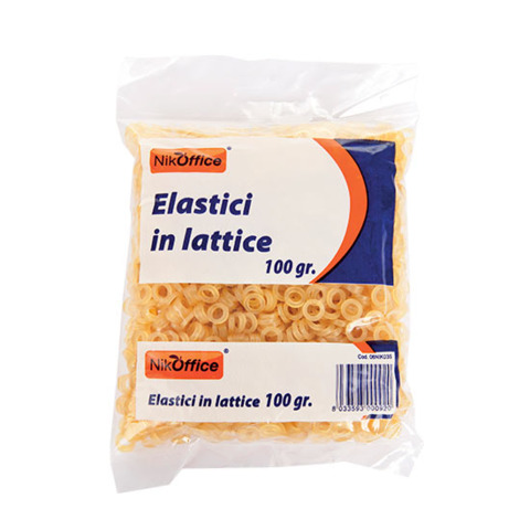 Elastici per lotteria Nikoffice in lattice in busta da 100 g - Ø 8 mm - giallo - 06NIK035