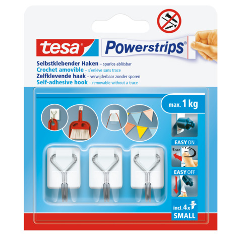 Ganci autoadesivi in filo metallico Tesa Powerstrips S bianco - conf. 3 pz - 57615-00001-00