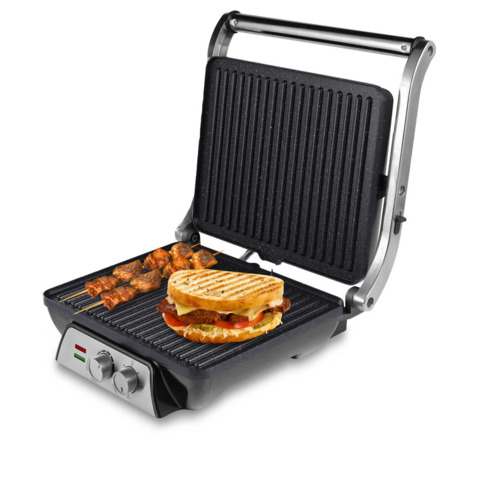 Sandwichera 4 fette Sogo apertura 180° copertura acciaio inox 2000 W SAN-SS-7137