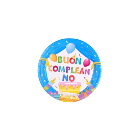 Piatti di carta Party Go Buon Compleanno azzurri conf. 8 pz 18 cm AC0069-T