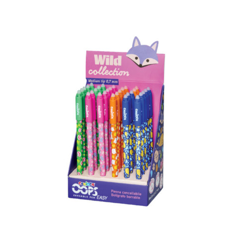 Espositore 30 penne cancellabili Carioca OOPS Easy Wild Collection punta 0,7 mm pattern assortiti - 44120
