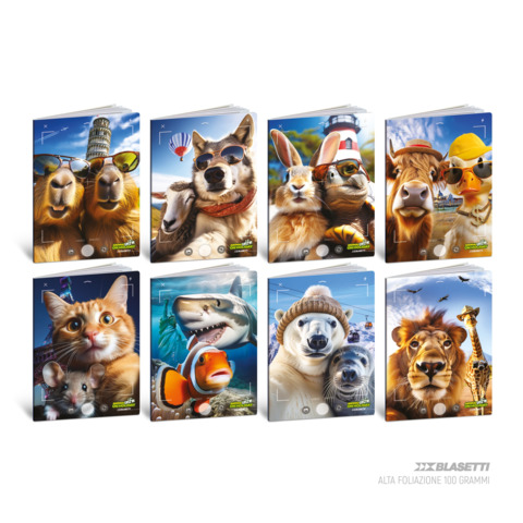 Maxi quaderno Blasetti Animal Selfie A4 - 100 g/m² - 24+1 ff - 5M - conf. 10 pezzi - 9399
