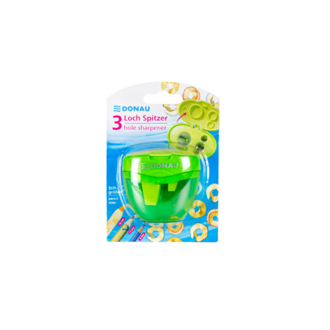 Espositore 12 temperamatite Donau a tre fori con serbatoio verde 330469