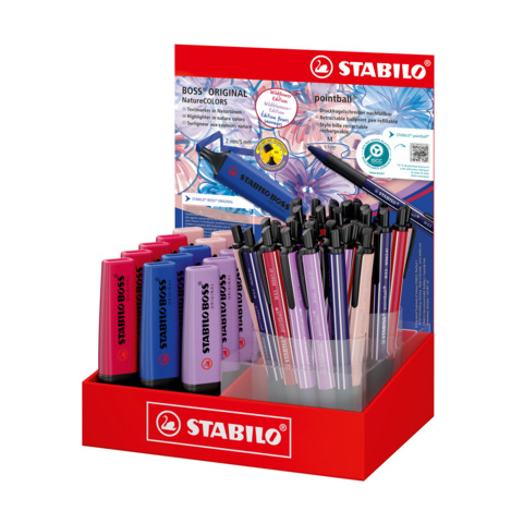 Espositore 38 penne a sfera a scatto Stabilo Pointball NatureCOLORS Wildflowers Edition assortiti