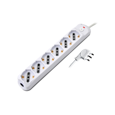 Multipresa con pulsante MKC 6 posizioni schuko bipasso 10/16A, spina 90° 16A 2P+T cavo 1,5 m - 492518890