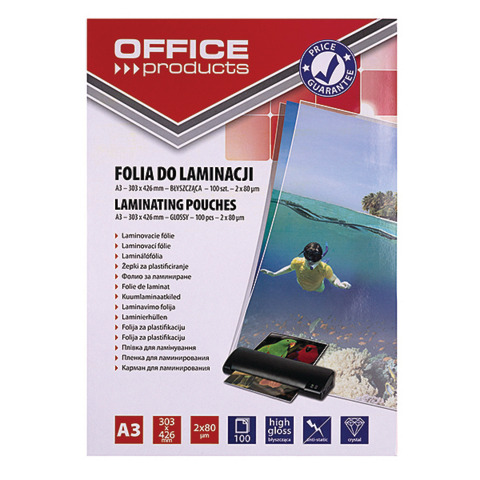 Pouches per plastificatrici Office Products 2x80 µm finitura lucida A3 - conf. 100 pezzi - 20325615-90
