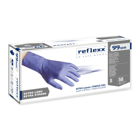 Guanti monouso in nitrile senza polvere Reflexx per uso medicale ambidestri - TG S DPI Cat. III conf. 50 pz - R99/S