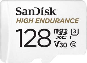 SanDisk High Endurance - Scheda di memoria flash (adattatore da microSDXC a SD in dotazione) - 128 GB - Video Class V30 / UHS-I U3 / Class10 - UHS-I microSDXC