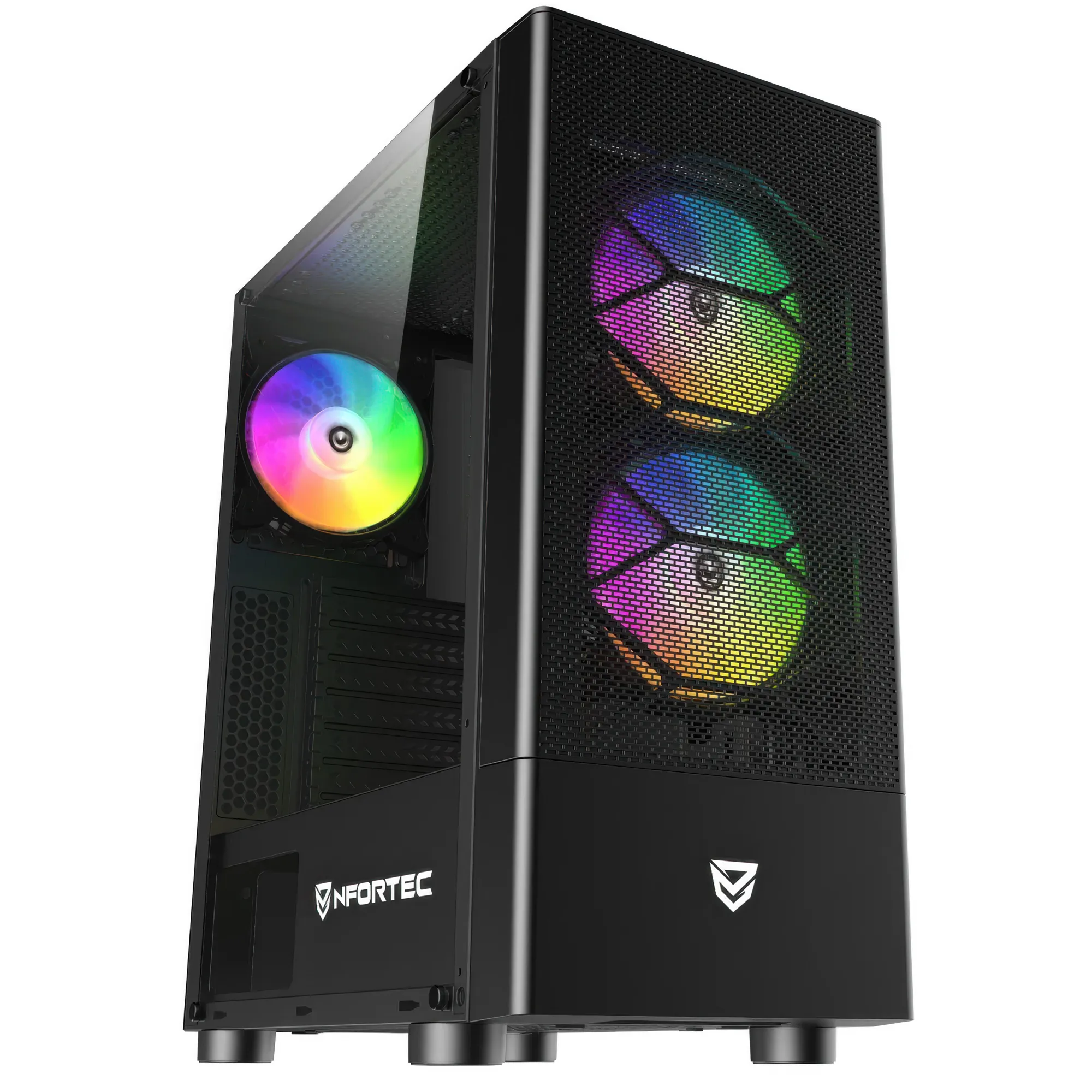 Nfortec Caelum - Case Gaming ATX con 3 Ventole RGB e Pannello Frontale a Rete