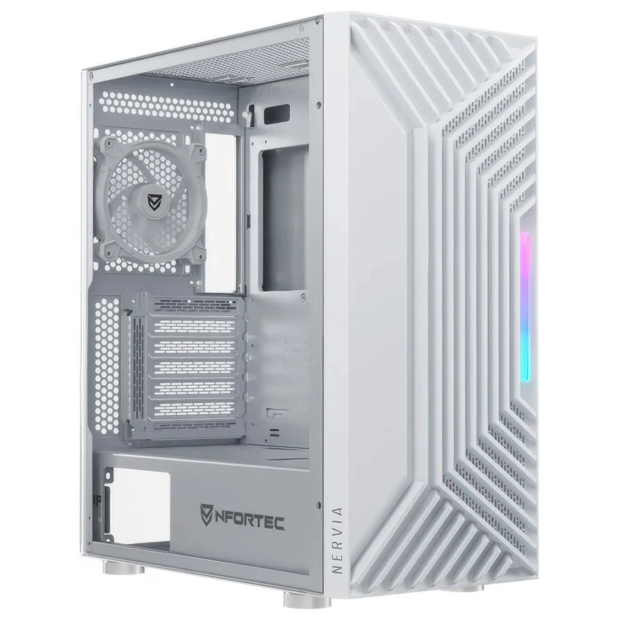 Nfortec Nervia Bianco - Case Gaming ATX Mid-Tower con 3 Ventole A-RGB PWM e Vetro Temperato