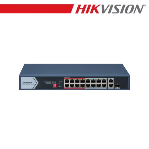 Hikvision DS-3E0318P-E/M(C) Switch POE Fast Ethernet non gestito a 16 porte