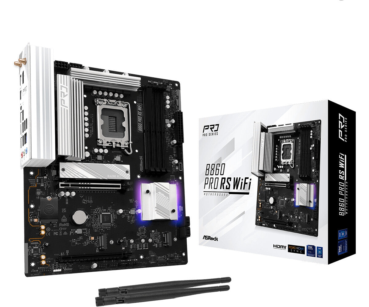 MB Asrock 1851 Intel B860 PRO RS WIFI- 4*DDR5 4*SATA3- 3*M.2- HDMI- DP- WiFi 6E + BT- ATX