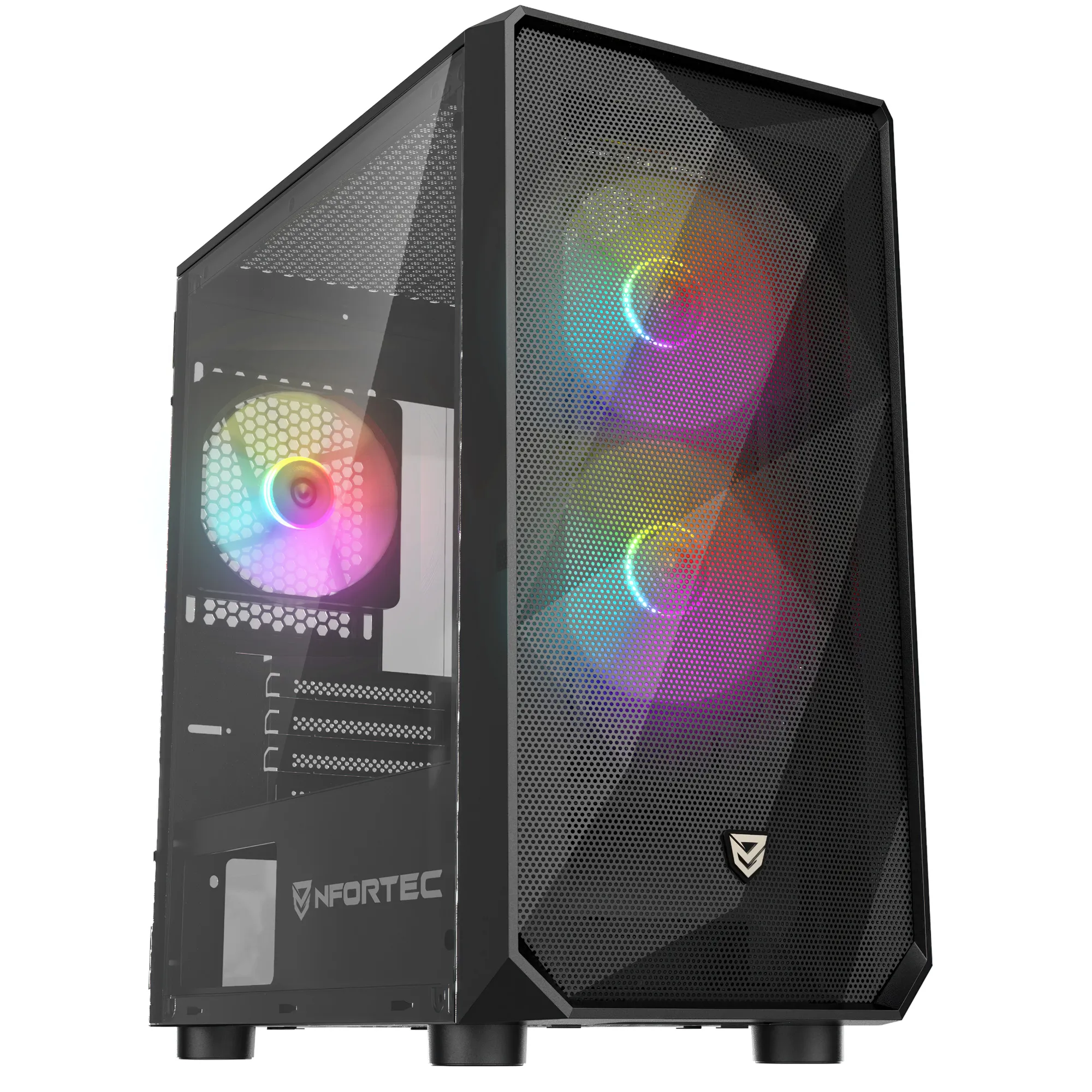 Nfortec Dys Nero - Case Gaming MicroATX con 3 Ventole A-RGB e Vetro Temperato