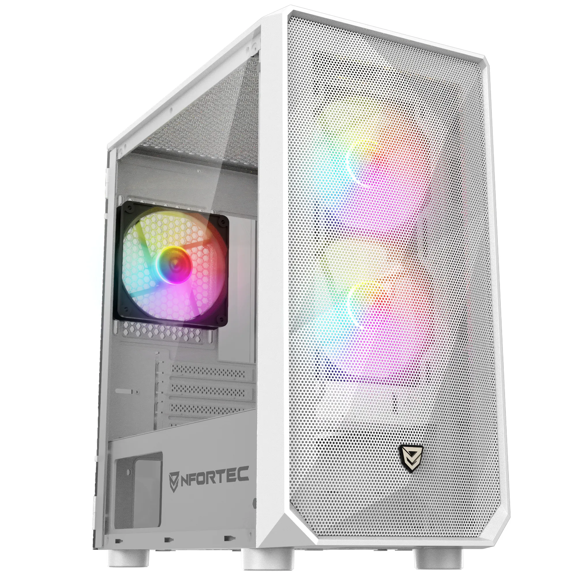 Nfortec Dys Bianco - Case Gaming MicroATX con 3 Ventole A-RGB e Vetro Temperato
