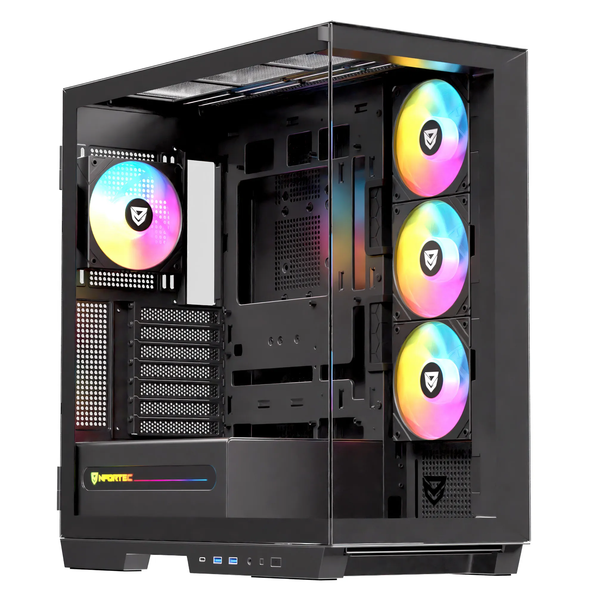 Nfortec Ursa Nero - Case Gaming E-ATX Full-Tower con 4 Ventole A-RGB, USB-C e Doppio Vetro Temperato