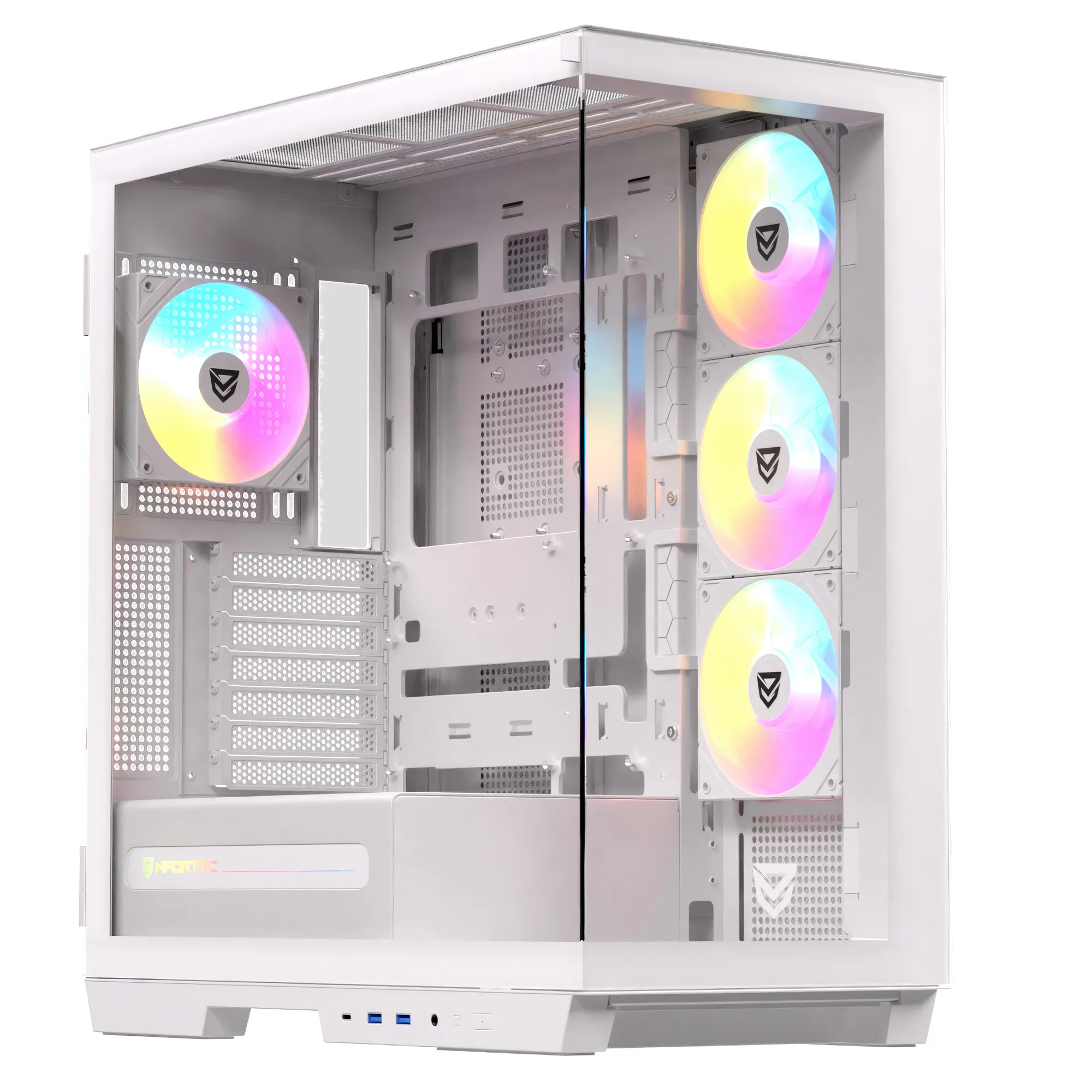 Nfortec Ursa Bianco - Case Gaming E-ATX Full-Tower con 4 Ventole A-RGB, USB-C e Doppio Vetro Temperato