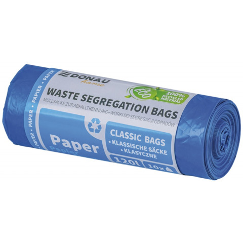 Sacchi immondizia per raccolta differenziata carta Donau Home 120 L 110x70 cm - 30 µm blu - rotolo 10 pz