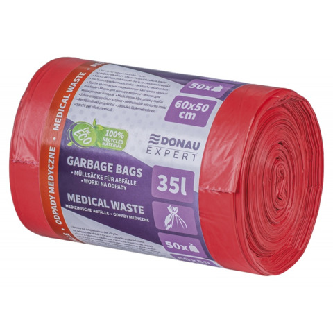 Sacchi immondizia per rifiuti sanitari Donau Expert 35 L 60x50 cm - 20 µm rosso - rotolo 50 pz - 22387713-04