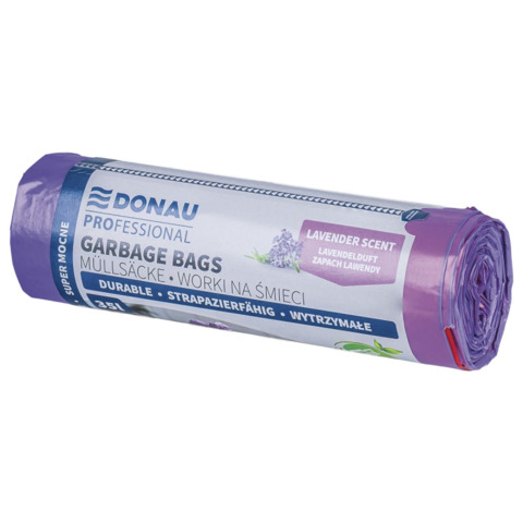 Sacchi profumati per rifiuti inorganici Donau Professional 35 L 57x52 cm - 28 µm lavanda - rotolo 15 pz - 22213318-09