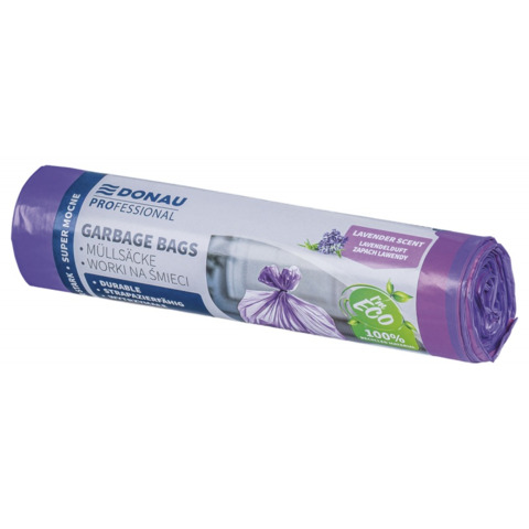 Sacchi profumati per rifiuti inorganici Donau Professional 60 L 69x62 cm - 28 µm lavanda - rotolo 10 pz - 22213322-09