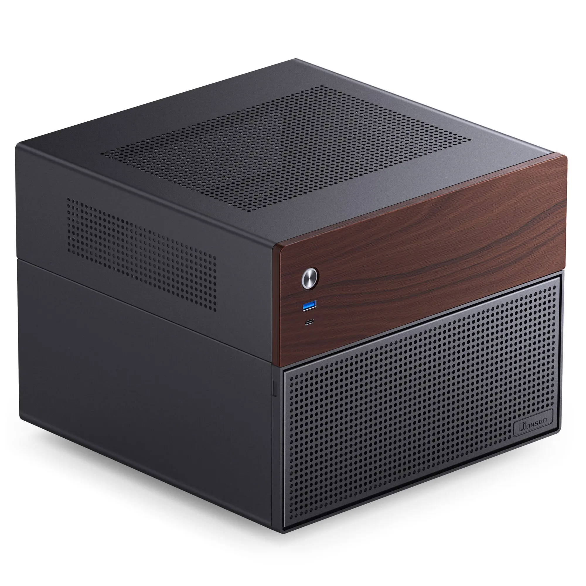 Jonsbo N4 - Case NAS Micro-ATX con Frontale in Legno, 6x 3,5" + 2x 2,5" - Nero