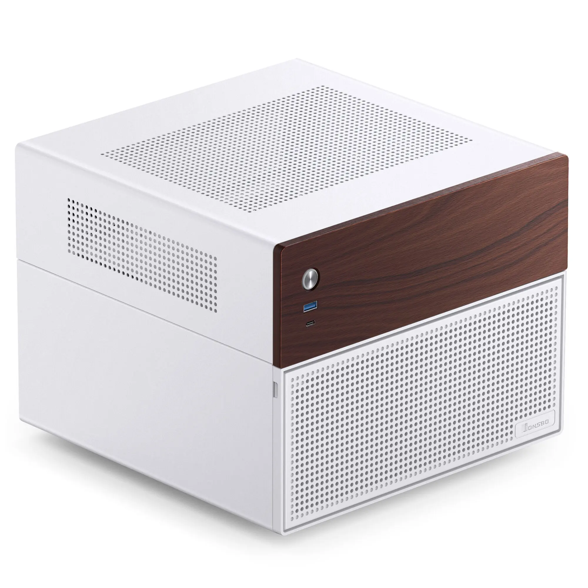 Jonsbo N4 - Case NAS mATX con Frontale in Legno di Noce, 6x 3.5" e 2x 2.5" - Bianco