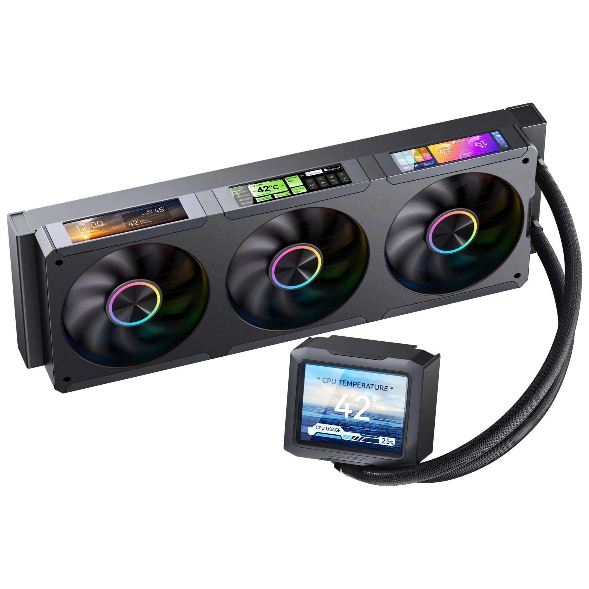Jonsbo TF3-360SCB - Nero AIO 360mm con Display LCD 3,5" + 3x 3,38", 3 Ventole 120mm ARGB e Pompa Ceramica