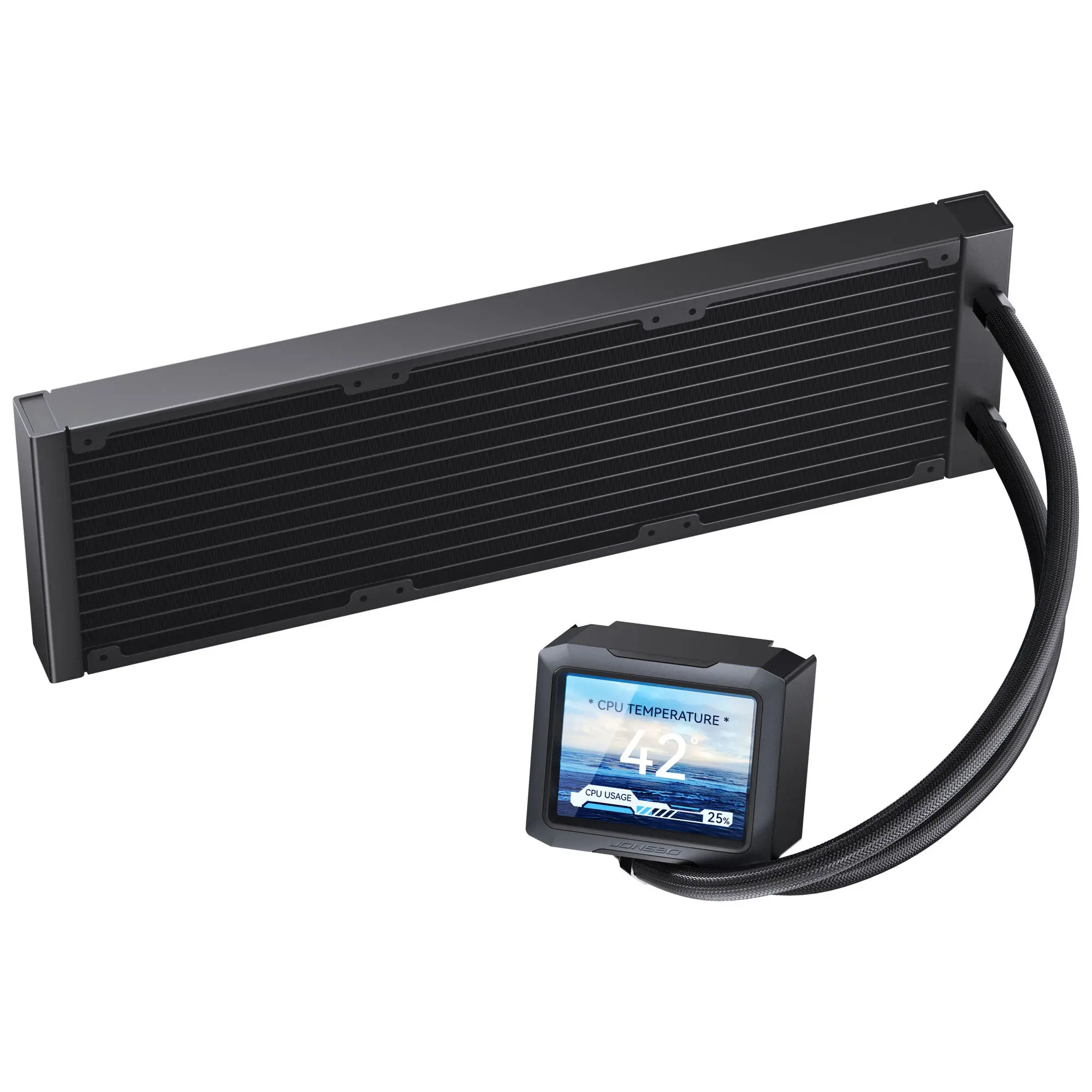 Jonsbo TF3-360SCBN - Dissipatore AIO 360mm con Display LCD 3,5", Pompa ARGB in Ceramica, senza Ventole - Nero