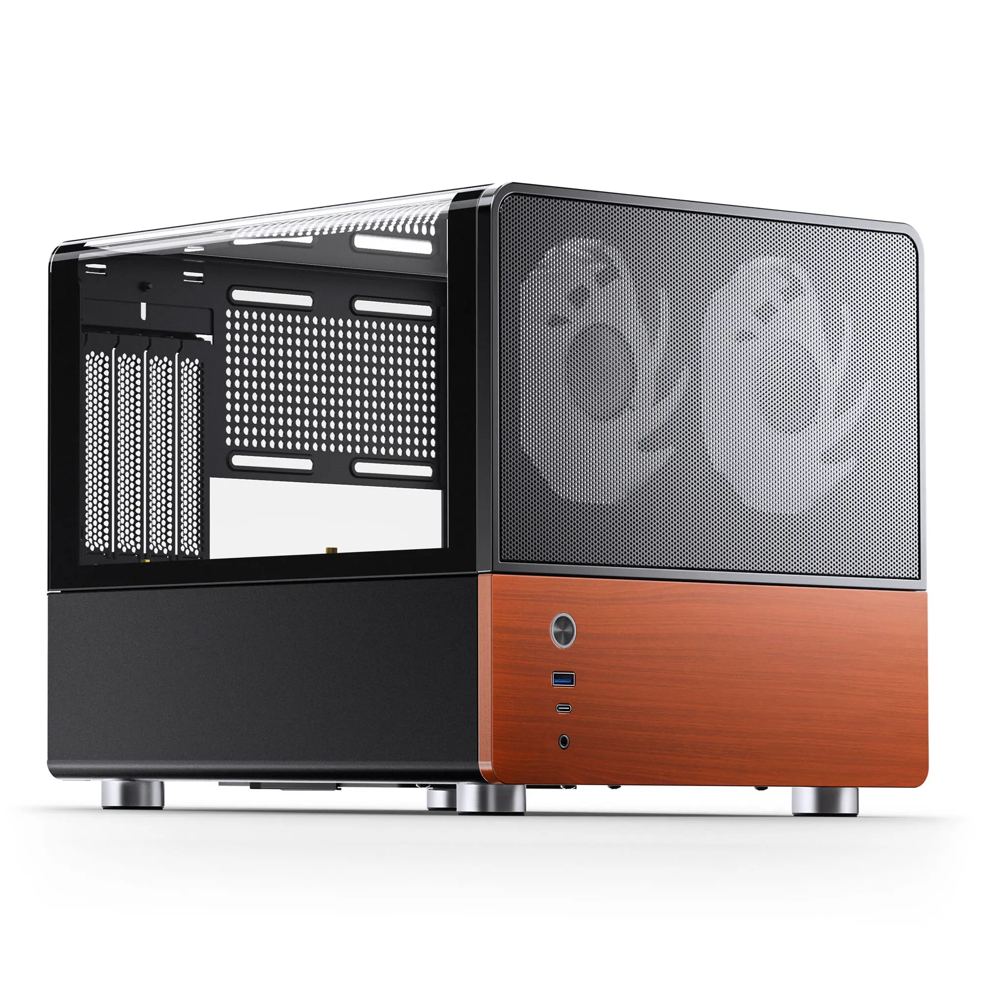 Jonsbo V12 - Case Mini-Tower mATX Vetro Temperato con Frontale in Legno - Nero
