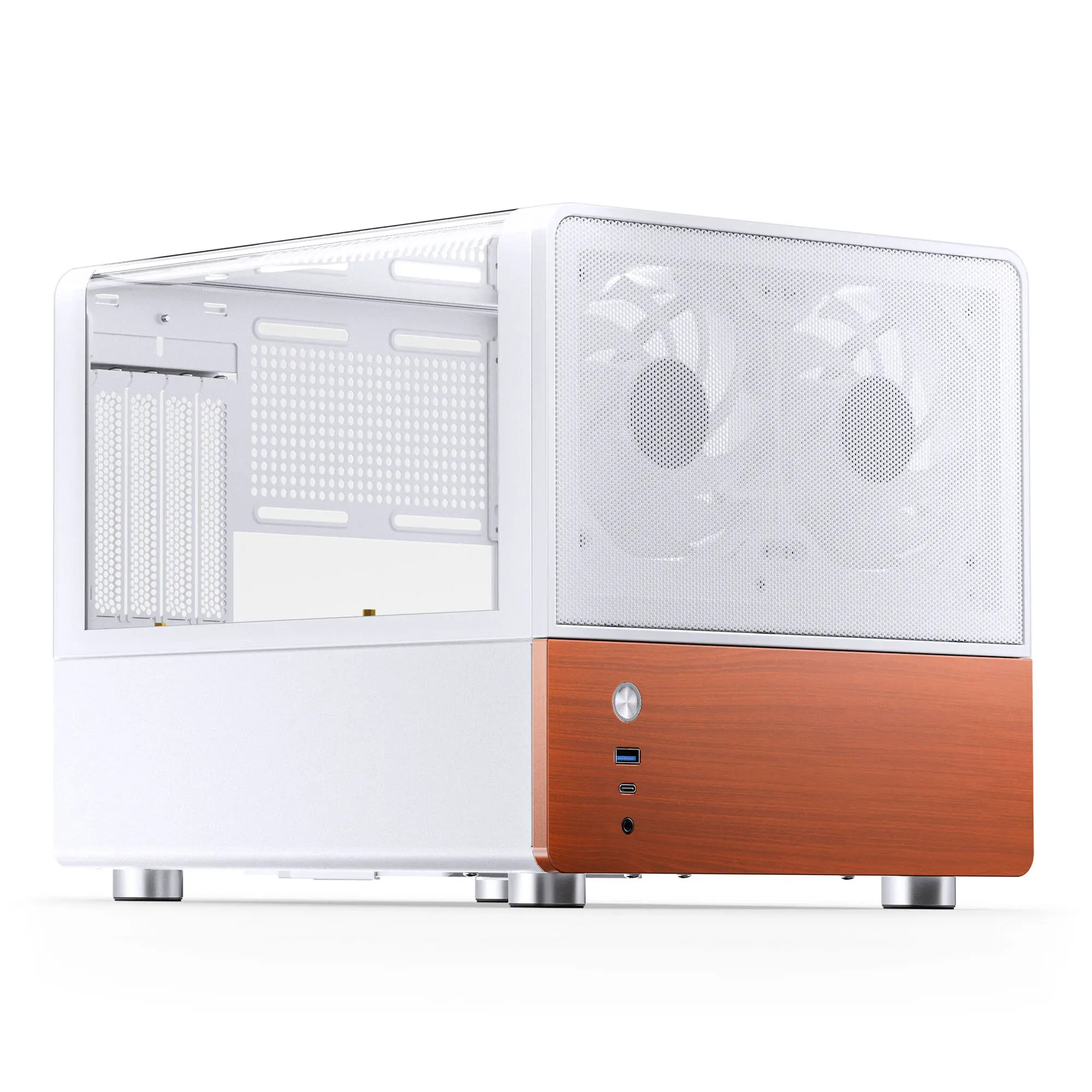 Jonsbo V12 - Case Mini-Tower mATX Vetro Temperato con Frontale in Legno - Bianco