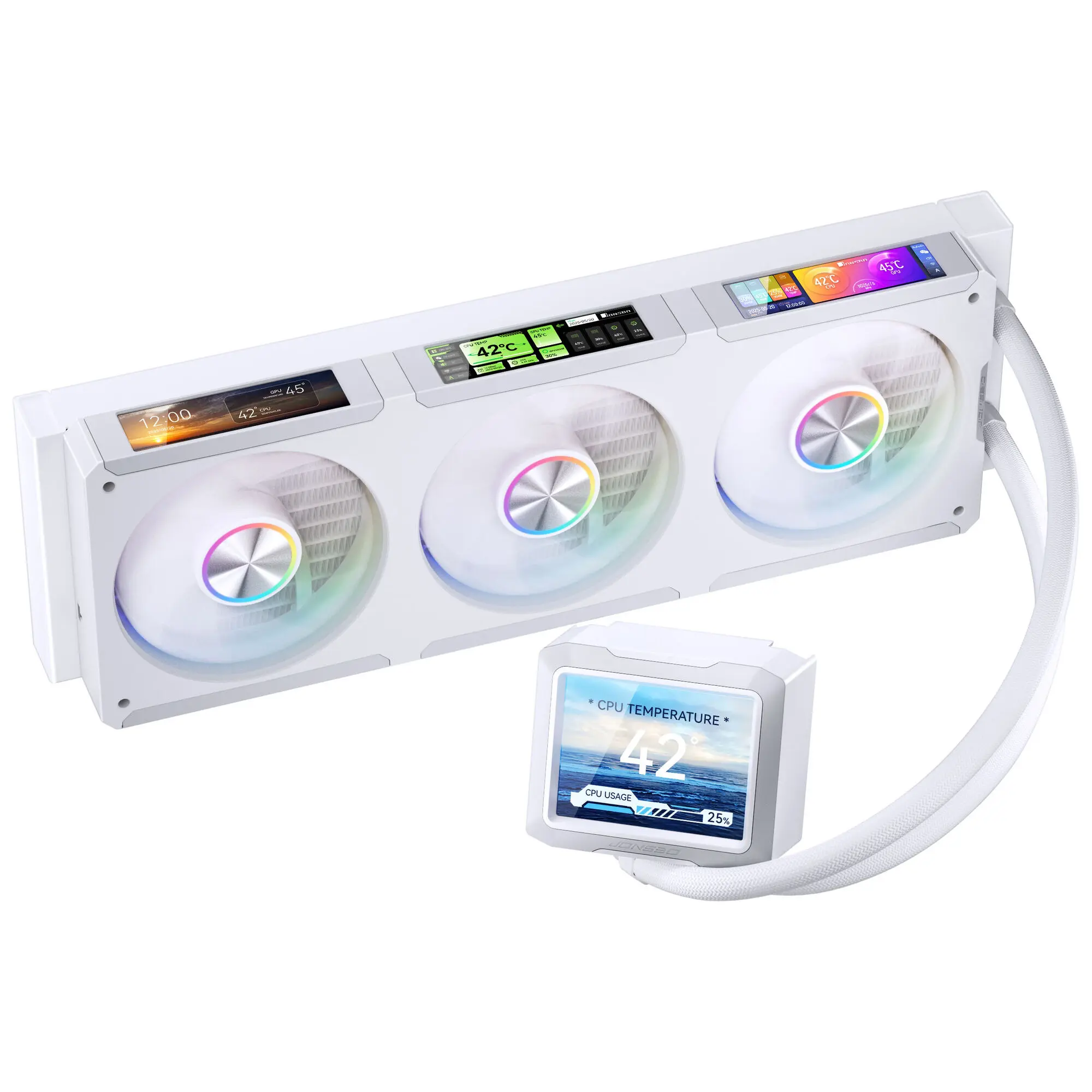 Jonsbo TF3-360SCW - Bianco AIO 360mm con Display LCD 3,5" + 3x 3,38", 3 Ventole 120mm ARGB e Pompa Ceramica