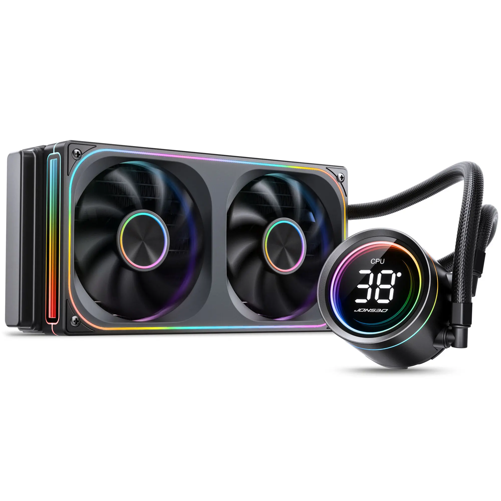 Jonsbo TH-240 - Dissipatore AIO 240mm con Display LED Temperatura, 2 Ventole 120mm ARGB e Pompa ARGB - Nero