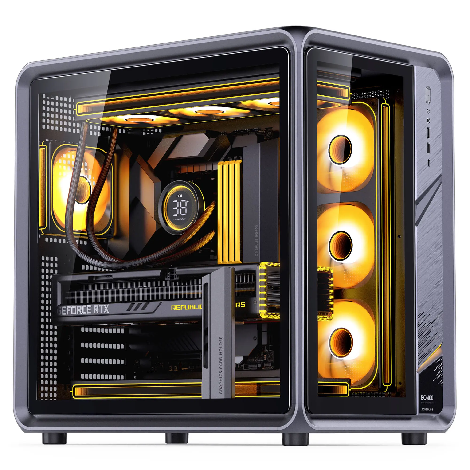 Jonsplus BO400 - Case Midi-Tower ATX Vetro Temperato con Back-Connect - Grigio Gunmetal