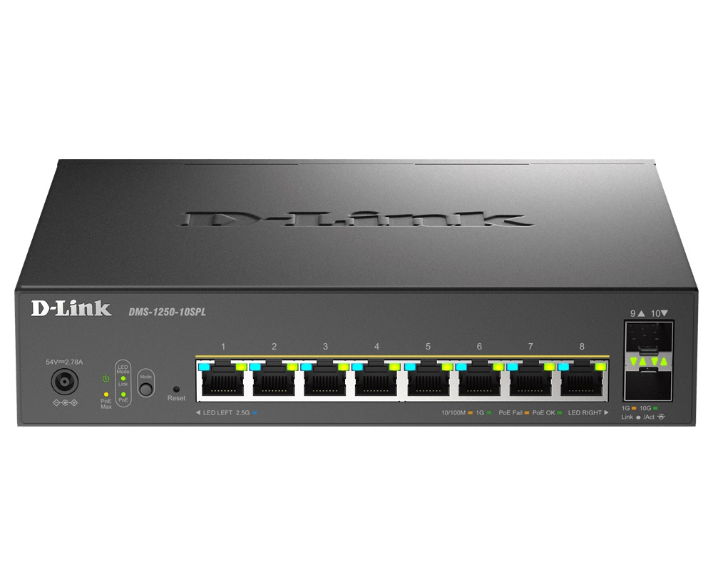 D-Link DMS-1250-10SPL Gestito L2/L3 2.5G Ethernet (100/1000/2500) Supporto Power over Ethernet (PoE) Nero