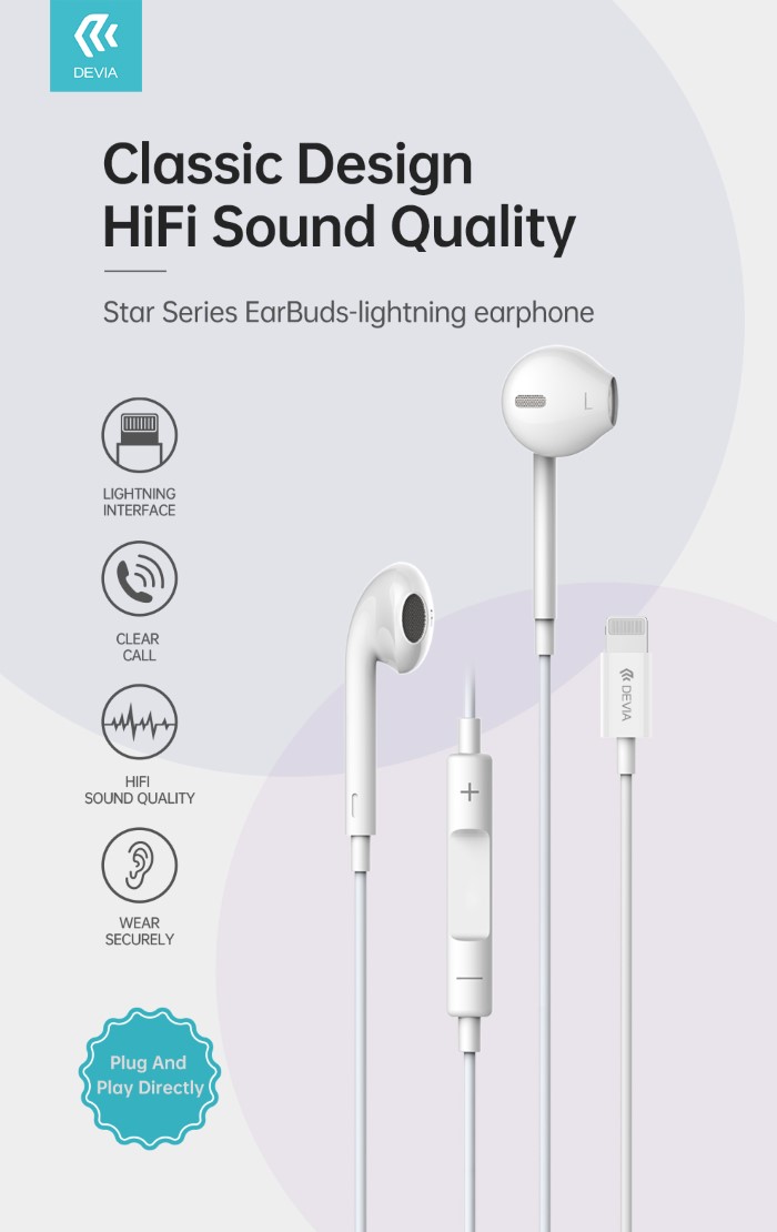 DEVIA AURICOLARI PER IPHONE LIGHTNING CON CONTROLLI E MICROFONO