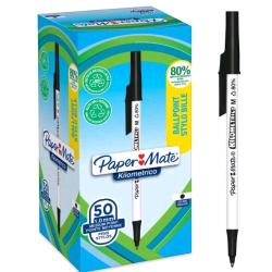 Paper Mate 2187701 Kilometrico Recycled Black Ball Pen pack of 50 pens