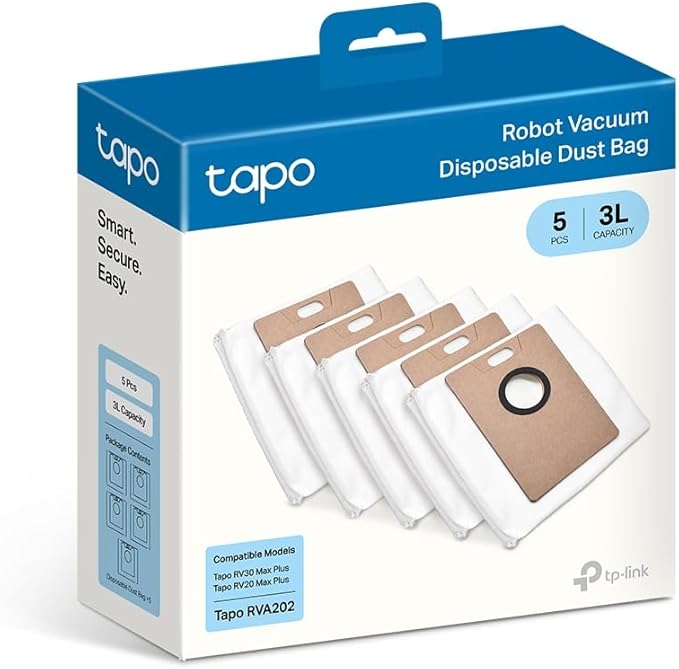 SACCHETTO per ASPIRAPOLVERE TP-LINK Tapo RVA202 - monouso da 3L x5pcs-Adatto per Tapo RV30 Max Plus, Tapo RV20 Max Plus