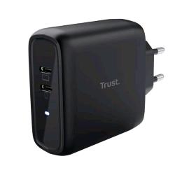 Trust Maxo - Netzteil - 65 Watt - 3 A - PD 3,0 - 2 Ausgabeanschlussstellen (24 pin USB-C) - Schwarz (25380)