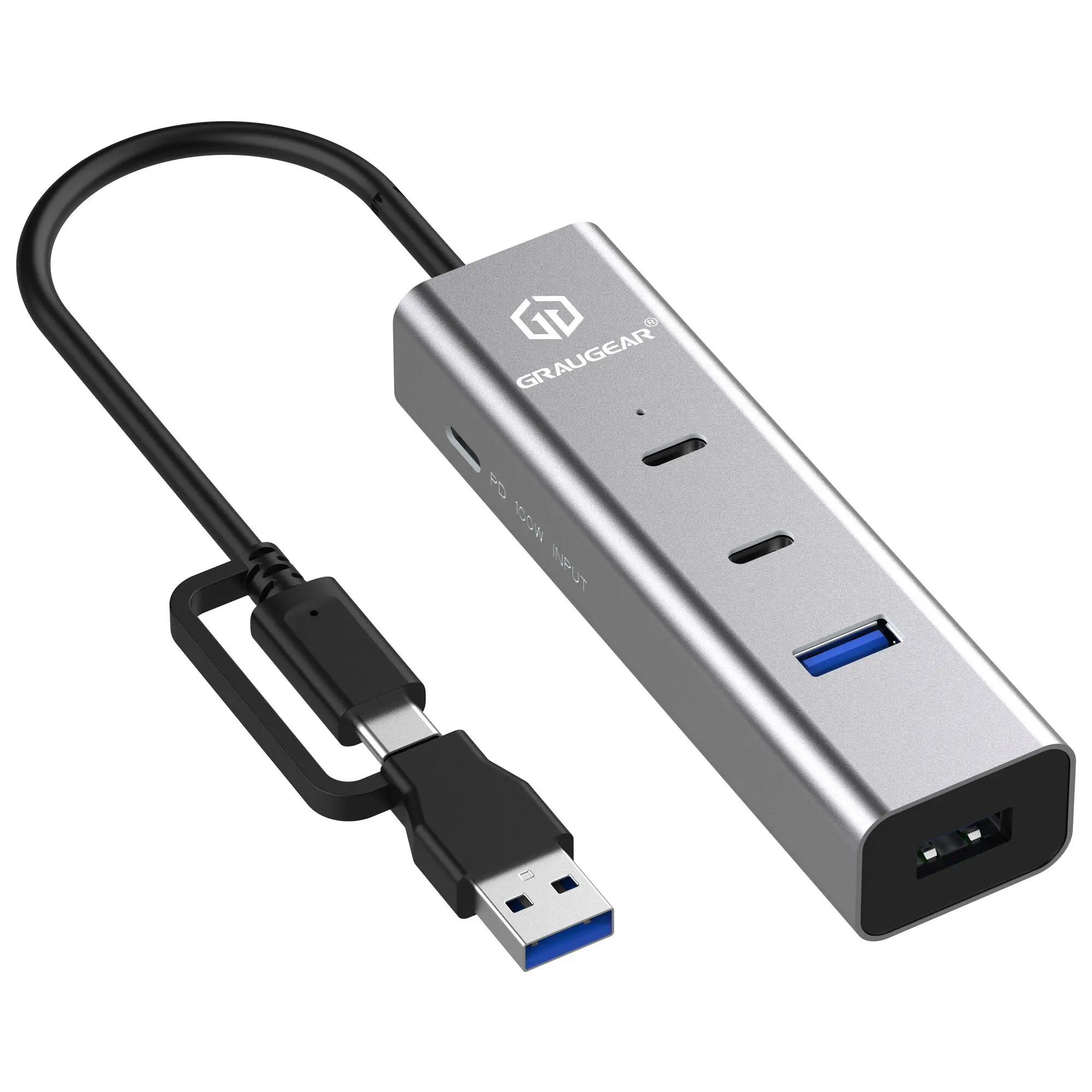 Graugear G-HUB2A2C1-PD Hub USB 3.2 Gen1 a 4 porte - 2x USB-C, 2x USB-A, Power Delivery - Argento