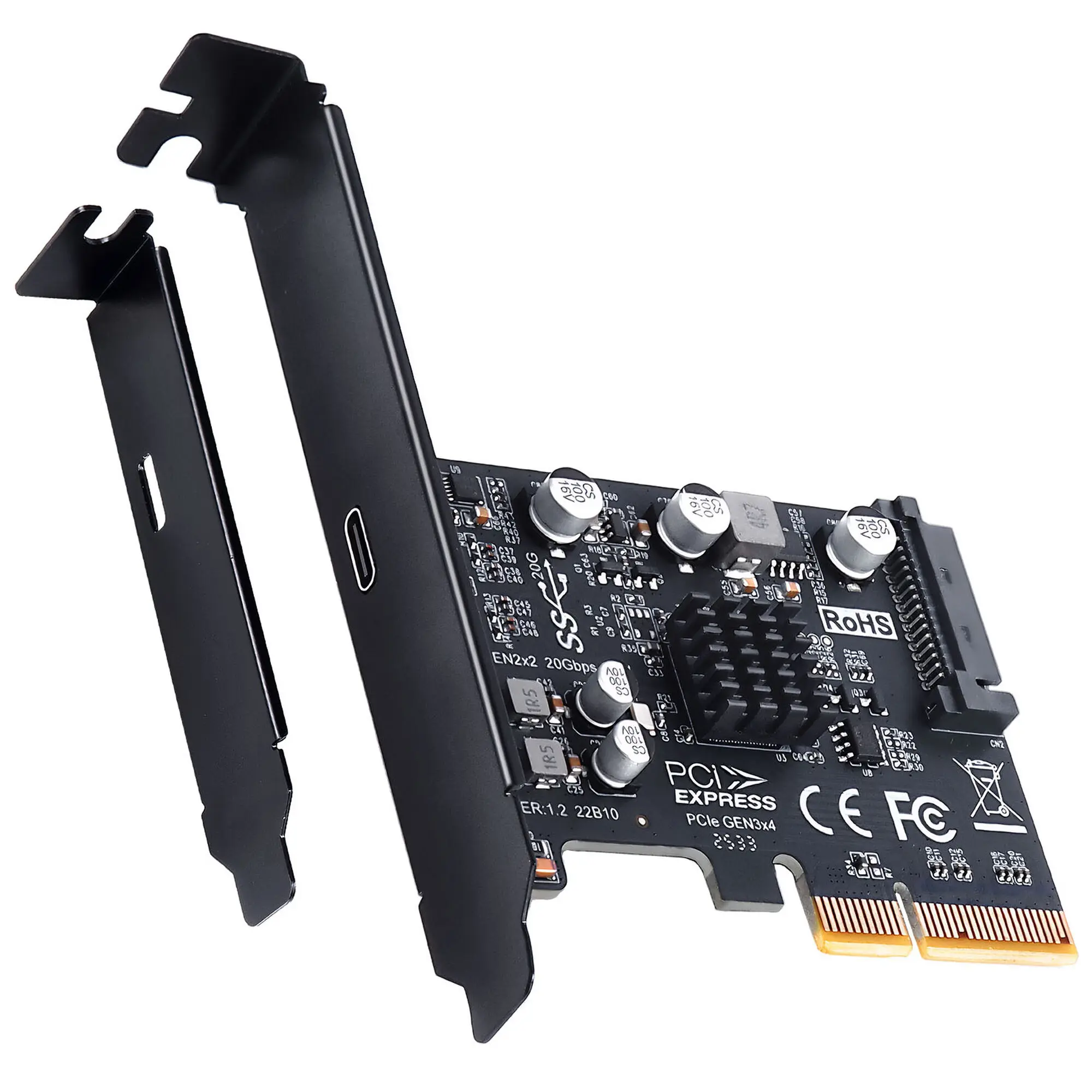 Graugear G-PCI-C-20G - Scheda di espansione PCIe Gen4 x4, 1x USB-C 3.2 Gen2x2 20 Gbit/s - Nero