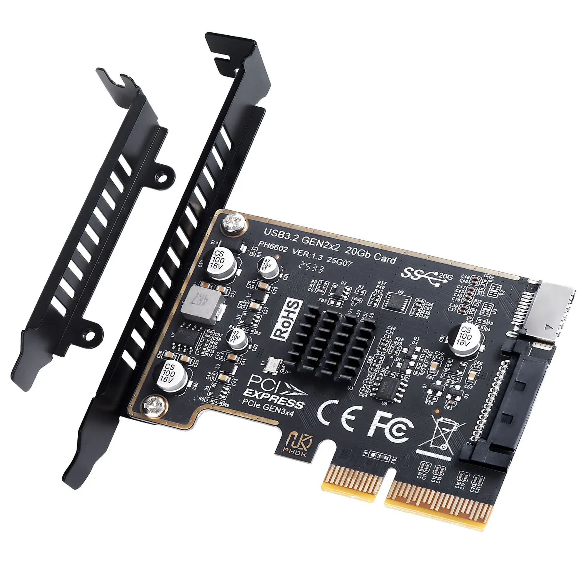 Graugear G-PCI-E-20G - Scheda PCIe Gen4 con header USB-C Type-E Key-A, USB 3.2 Gen2x2 20 Gbit/s