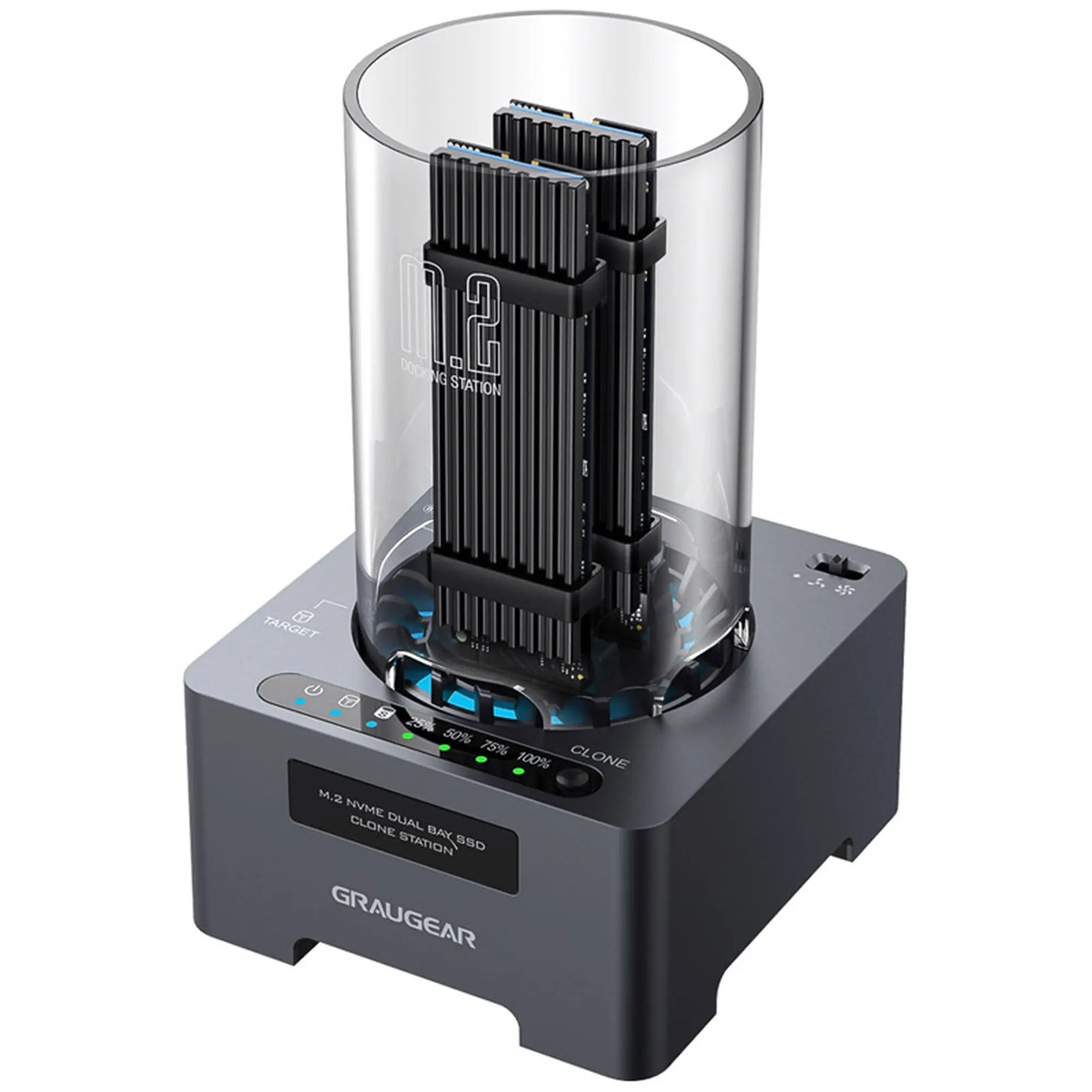 Graugear Docking Station Clonatore per M.2 NVMe SSD, USB-C 20 Gbit/s con Ventola e Tasto One-Touch
