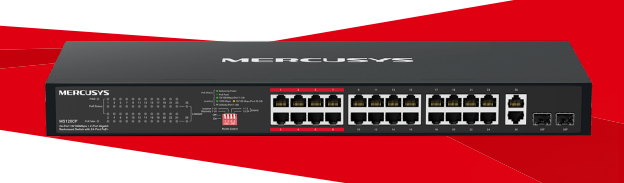 SWITCH MERCUSYS MS126CP 24P LAN PoE +2P Gigabit RJ45+2P combo Gigabit SFP Compatible with 802.3af/at PDs, 293W PoE Power, 1U 19