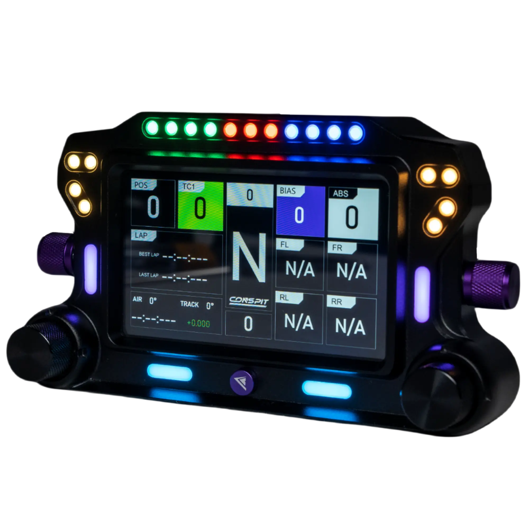 Conspit CSD Simhub Dashboard 5" - Display Telemetria Simracing con 31 LED RGB, Touchscreen 854x480 e 4 Encoder - Nero