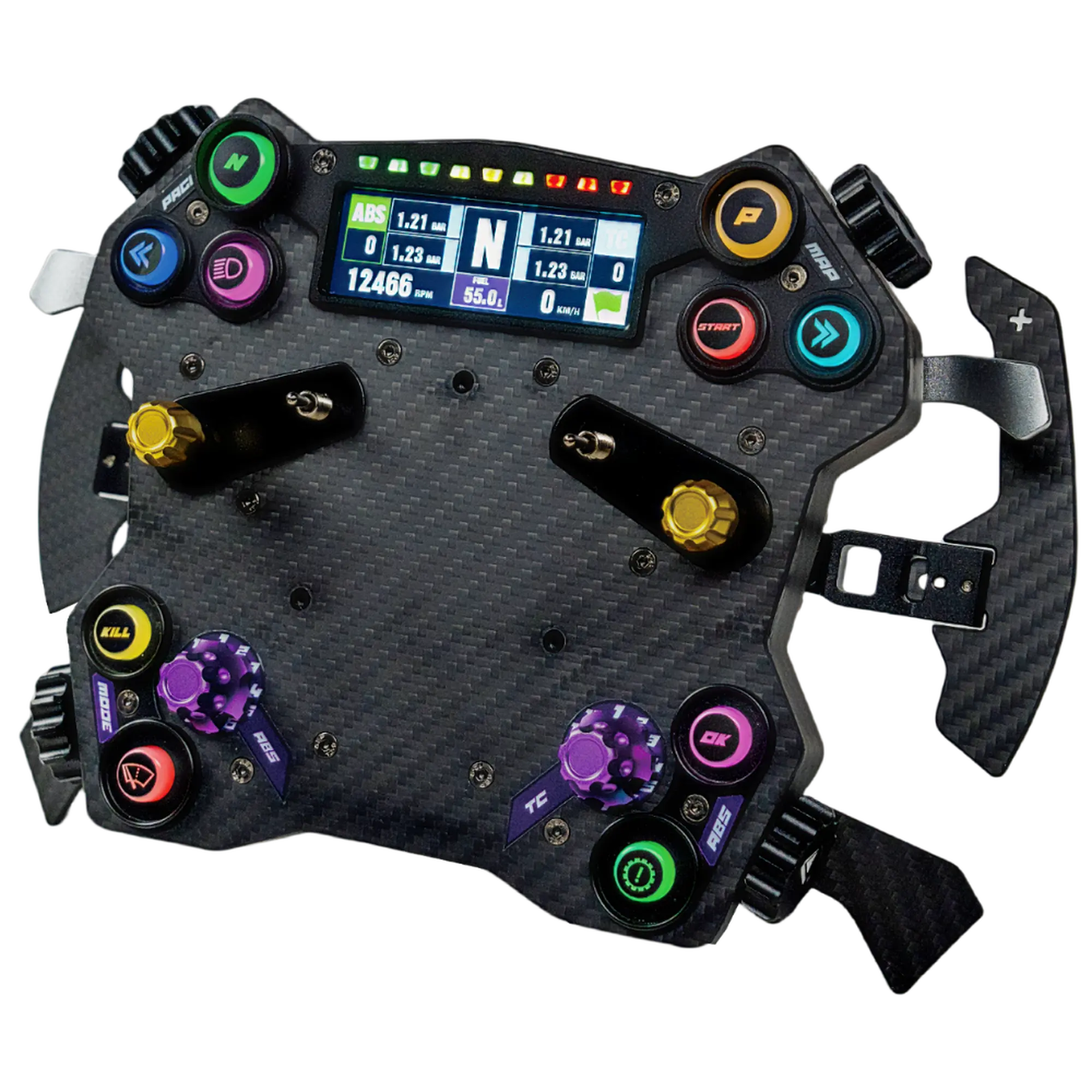 Conspit H.A.O HUB - Hub Modulare Sim Racing in Carbonio con Display 2,99", Swift-Triggers e Dual-Clutch Paddles - Nero