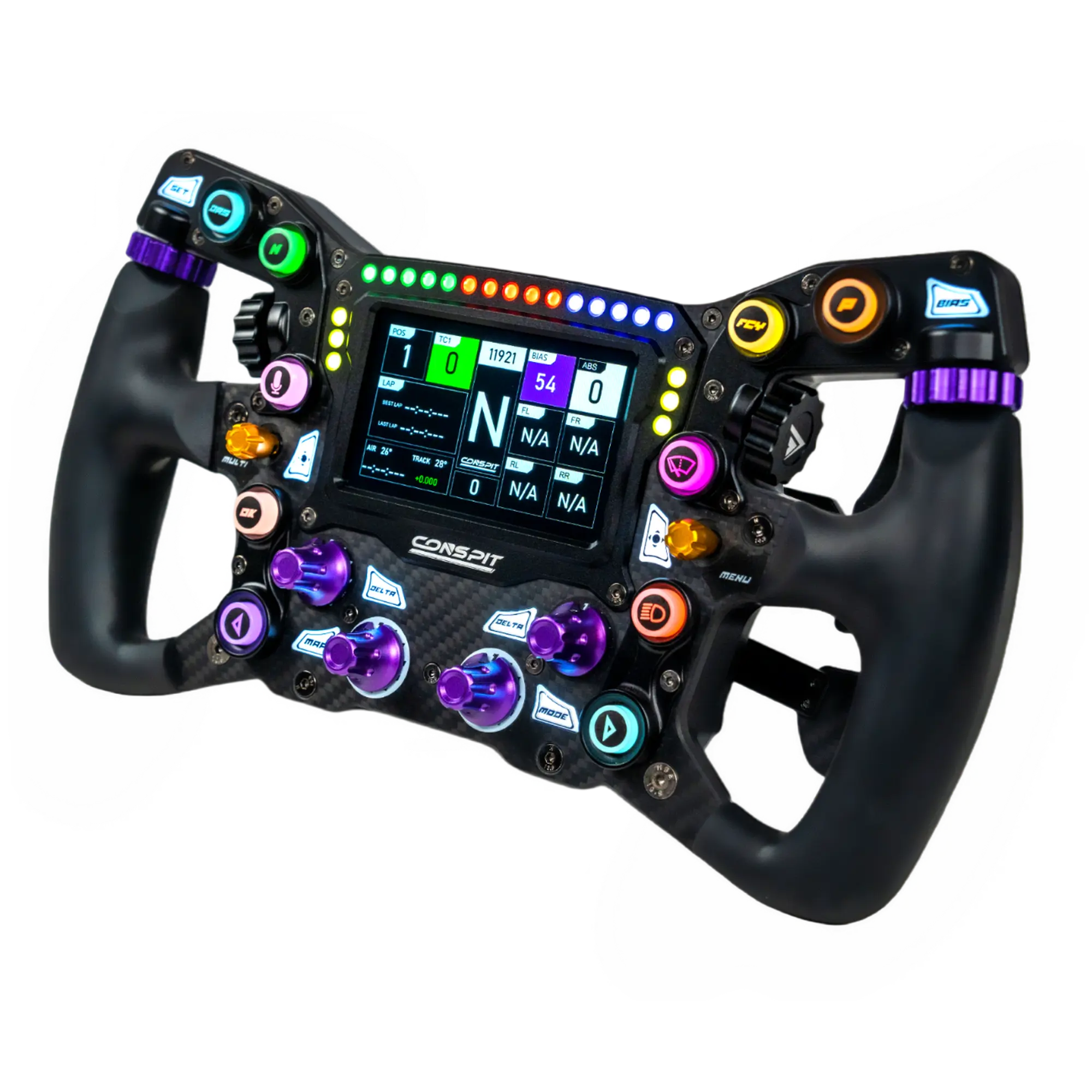 Conspit MAX01 Formula - Volante Sim Racing con Display LCD 4", 10 Tasti RGB e Palette Magnetiche - Nero