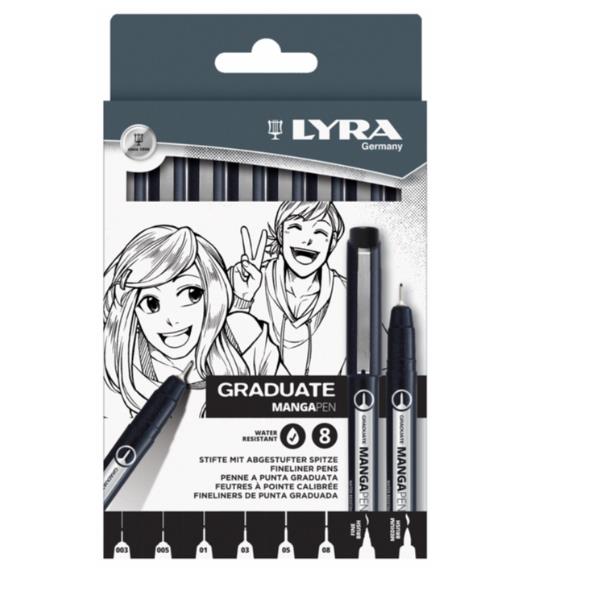 LYRA MANGA PENNE GRADUATE PUNTE ASSORTITE INCHIOSTRO NERO …