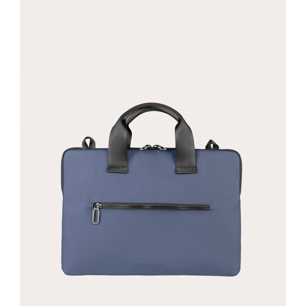 TUCANO GOMMO BORSA SUPERSLIM PER NOTEBOOK DA 14" E MACBOOK AIR 15" IN MATERIALE GOMMATO IMPERMEABILE TASCA ESTERNA CON TRACOLLA BLU